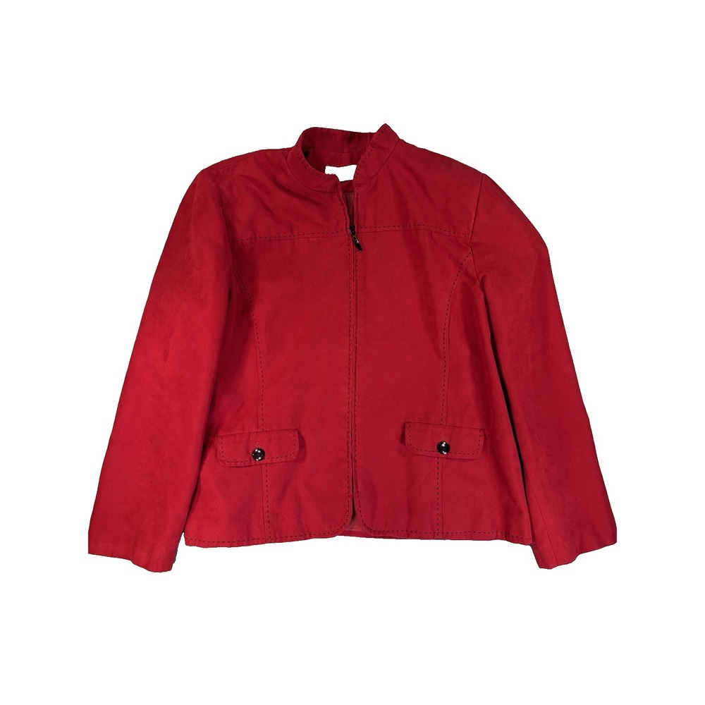 Alfred Dunner Faux Suede Jacket 18 Red Full Zip Embroidered Stitching Grannycore